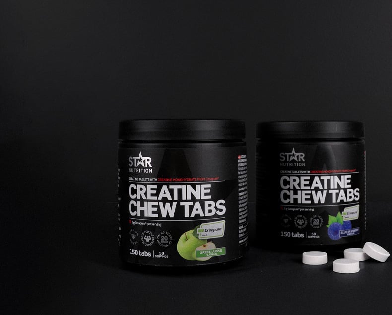 Star Nutrition Creatine Chew Tabs. Finns i tv&aring; h&auml;rliga smaker: Green Apple och Blue Raspberry